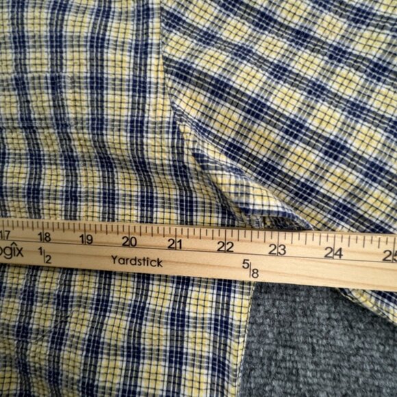 VTG LL Bean Textured Yellow Blue Plaid Long Sleeve Button Up Shirt Medium Cotton - Picture 6 of 15